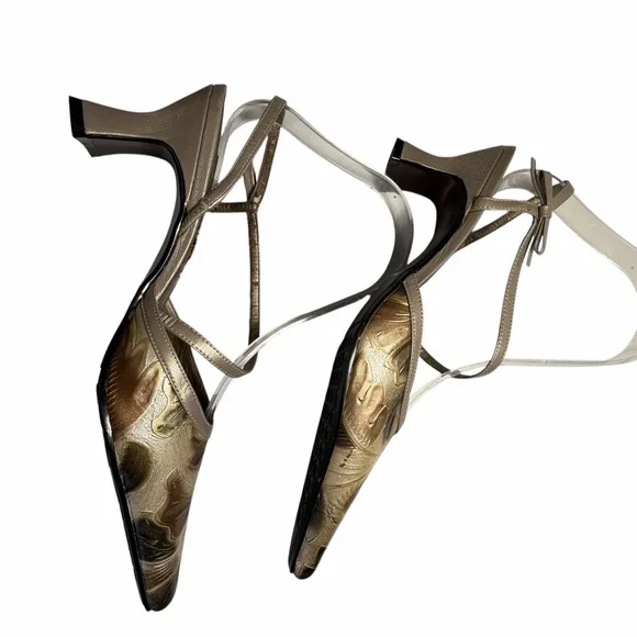 Monzo & Franco Gold Embossed Slingback Heels - Women's Sz 7.5 - Picture 7 of 15
